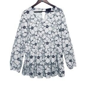 Lane Bryant Women Cottage Romantic Top 20 White Black Lace Floral Peplum Waist